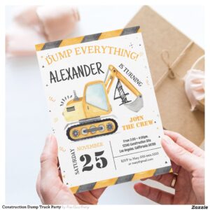 Construction Dump Truck Party Invitation