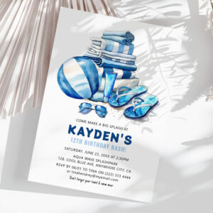 Cool Dude Pool Party Boy Birthday Bash Invitation