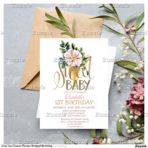 Cool Ice Cream Flower Striped Birthday Invitation