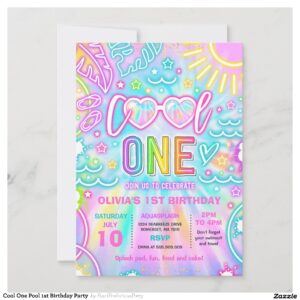 Cool One Pool 1st Birthday Party Invitation