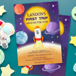 Cool space First trip around the sun 1st birthday Invitation