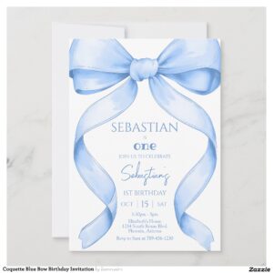 Coquette Blue Bow Birthday Invitation