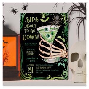 Costumes and Cocktails Eyeball Martini Halloween Invitation