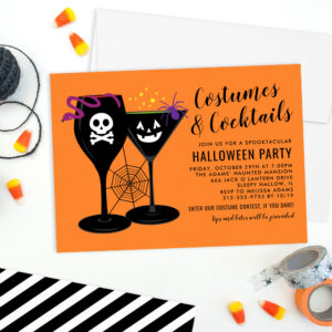 Costumes and Cocktails Orange Halloween Party Invitation
