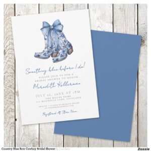 Country Blue Bow Cowboy Bridal Shower Invitation