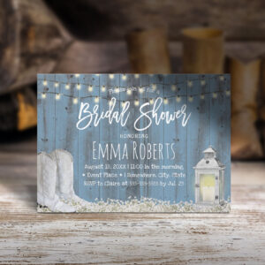 Country Cowboy Boots & Lantern Bridal Shower Invitation