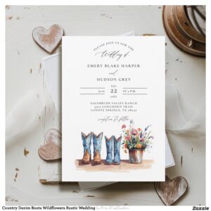 Country Denim Boots Wildflowers Rustic Wedding Invitation