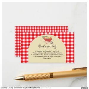 Country Locally Grown Red Gingham Baby Shower Enclosure Card