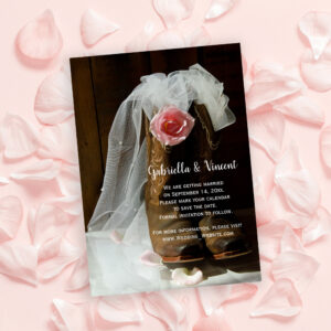 Country Rose Cowboy Boots Western Save the Date Invitation