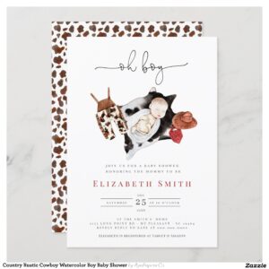 Country Rustic Cowboy Watercolor Boy Baby Shower Invitation