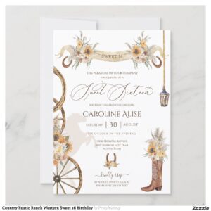 Country Rustic Ranch Western Sweet 16 Birthday Invitation