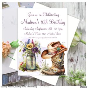 Country Western, Cowboy Boots, 10th Birthday Invitation