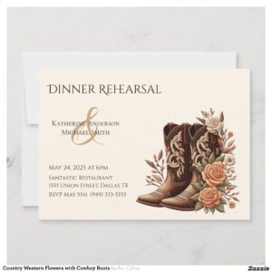 Country Western Flowers with Cowboy Boots Invitation