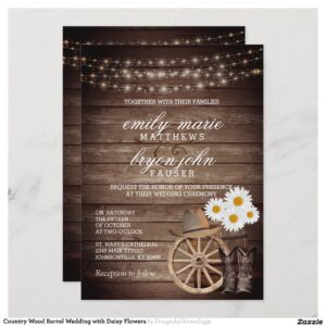 Country Wood Barrel Wedding with Daisy Flowers Invitation