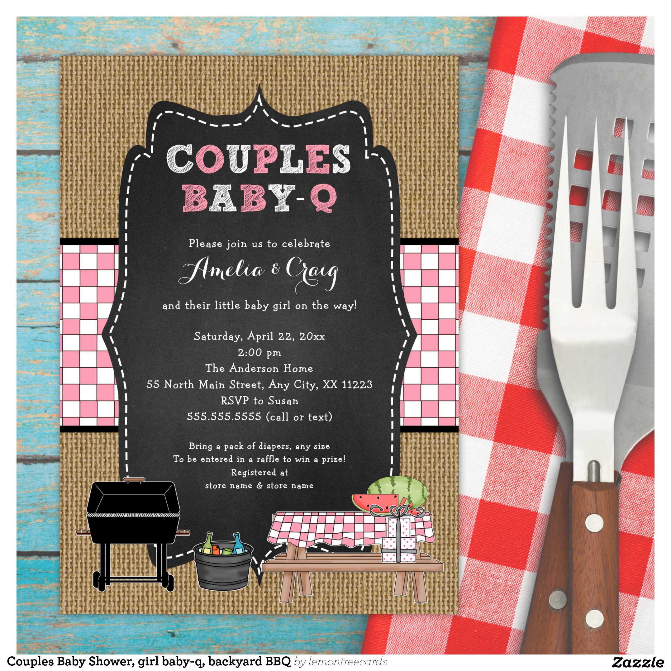 Couples Baby Shower, girl baby-q, backyard BBQ Invitation