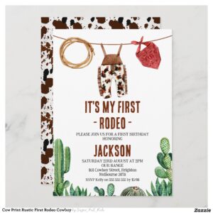 Cow Print Rustic First Rodeo Cowboy Invitation