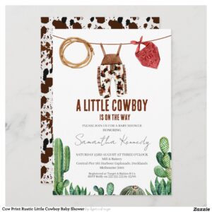 Cow Print Rustic Little Cowboy Baby Shower Invitation
