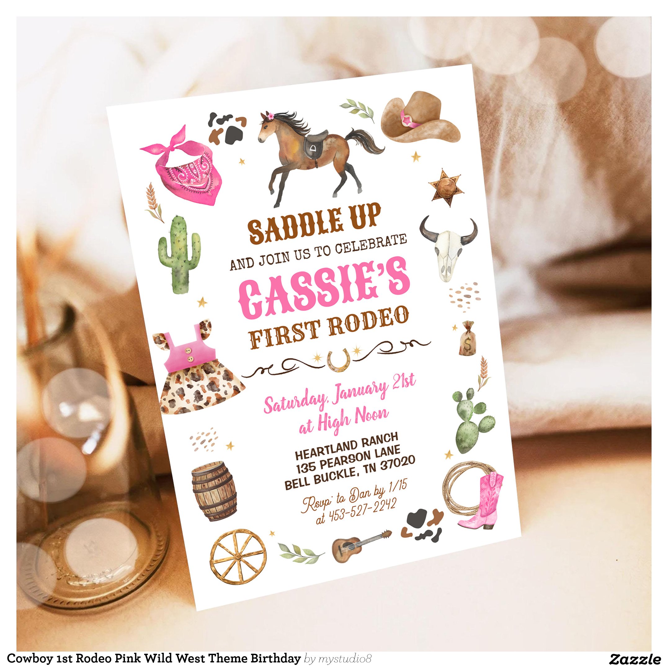 Cowboy 1st Rodeo Pink Wild West Theme Birthday Invitation