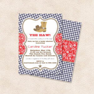 Cowboy Baby Shower Invitation Navy and Red Paisley