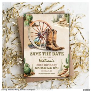 Cowboy Birthday Party, Save the Date 30th Invitation