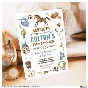 Cowboy Blue 1st Rodeo Wild West Theme Birthday Invitation