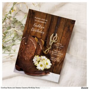 Cowboy Boots and Daisies Country Birthday Party Invitation