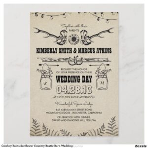 Cowboy Boots Sunflower Country Rustic Barn Wedding Invitation