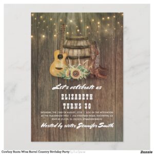 Cowboy Boots Wine Barrel Country Birthday Party Invitation