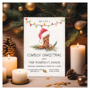 Cowboy Christmas Rustic Watercolor Party Invitation