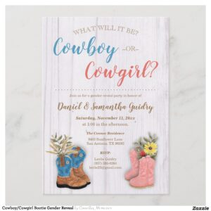 Cowboy/Cowgirl Bootie Gender Reveal Invitation