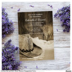 Cowboy Hat and Barn Wood Western Engagement Party Invitation