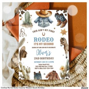 Cowboy My 2nd Rodeo Country Western Ranch Birthday Invitation