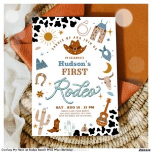 Cowboy My First 1st Rodeo Ranch Wild West Birthday Invitation