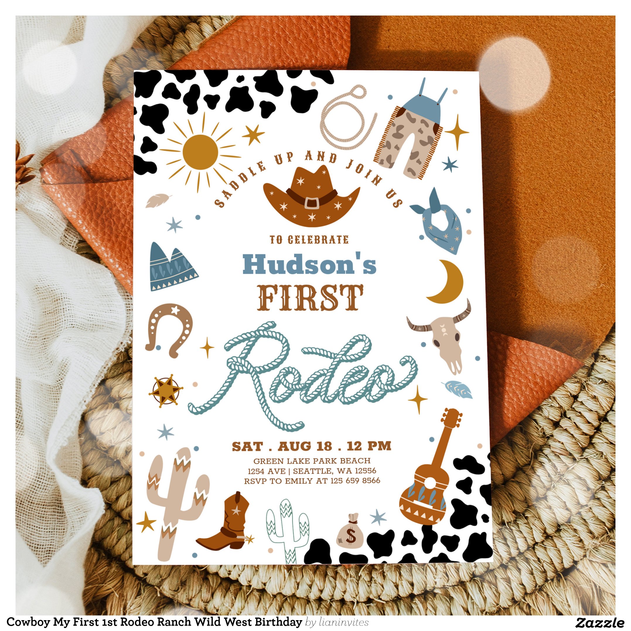 Cowboy My First 1st Rodeo Ranch Wild West Birthday Invitation