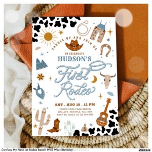 Cowboy My First 1st Rodeo Ranch Wild West Birthday Invitation