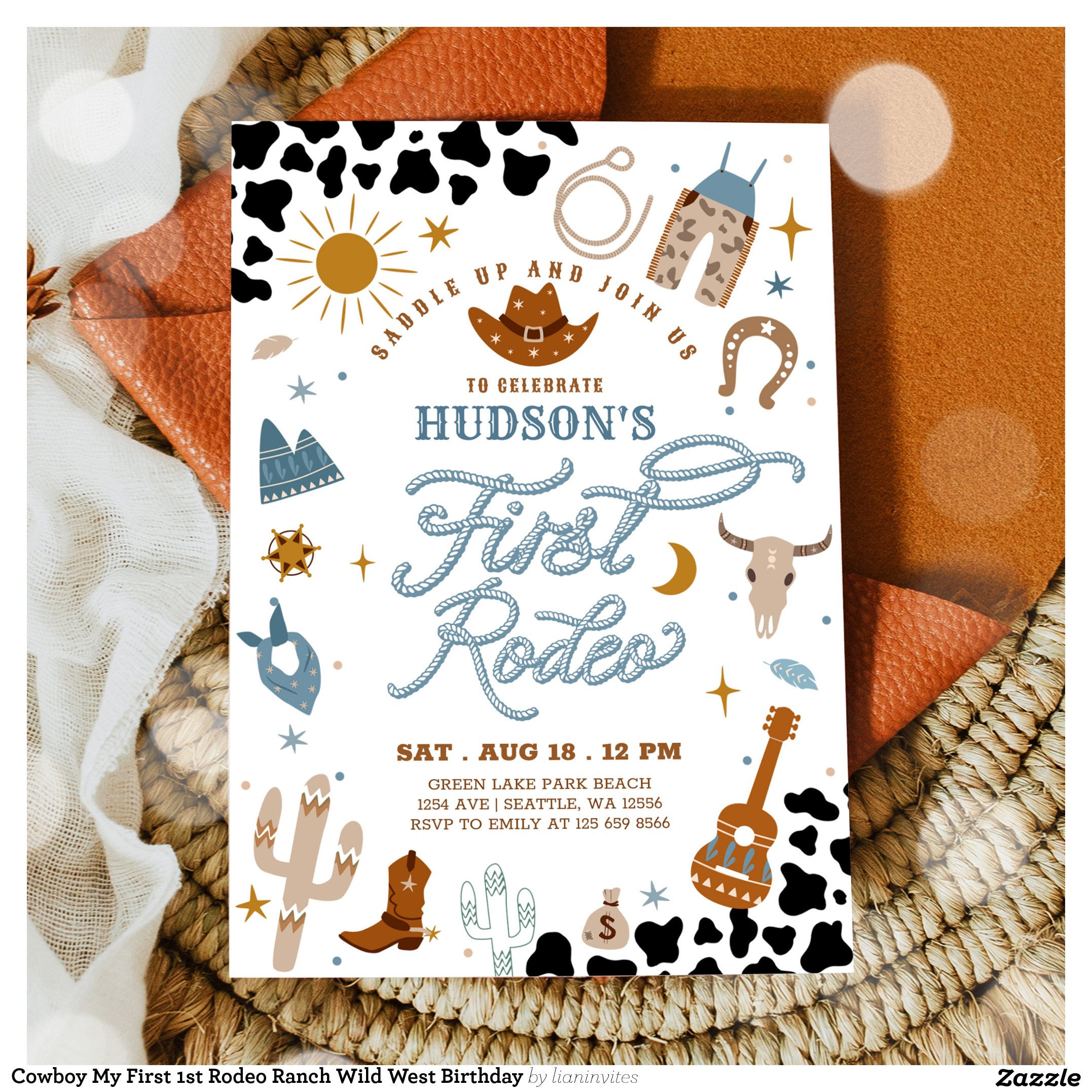 Cowboy My First 1st Rodeo Ranch Wild West Birthday Invitation