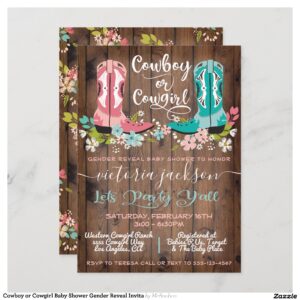 Cowboy or Cowgirl Baby Shower Gender Reveal Invita Invitation