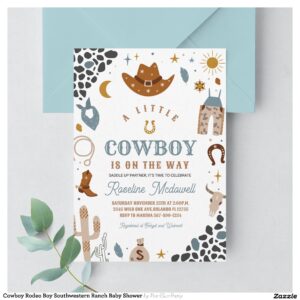 Cowboy Rodeo Boy Southwestern Ranch Baby Shower Invitation