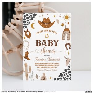 Cowboy Rodeo Boy Wild West Western Baby Shower Invitation