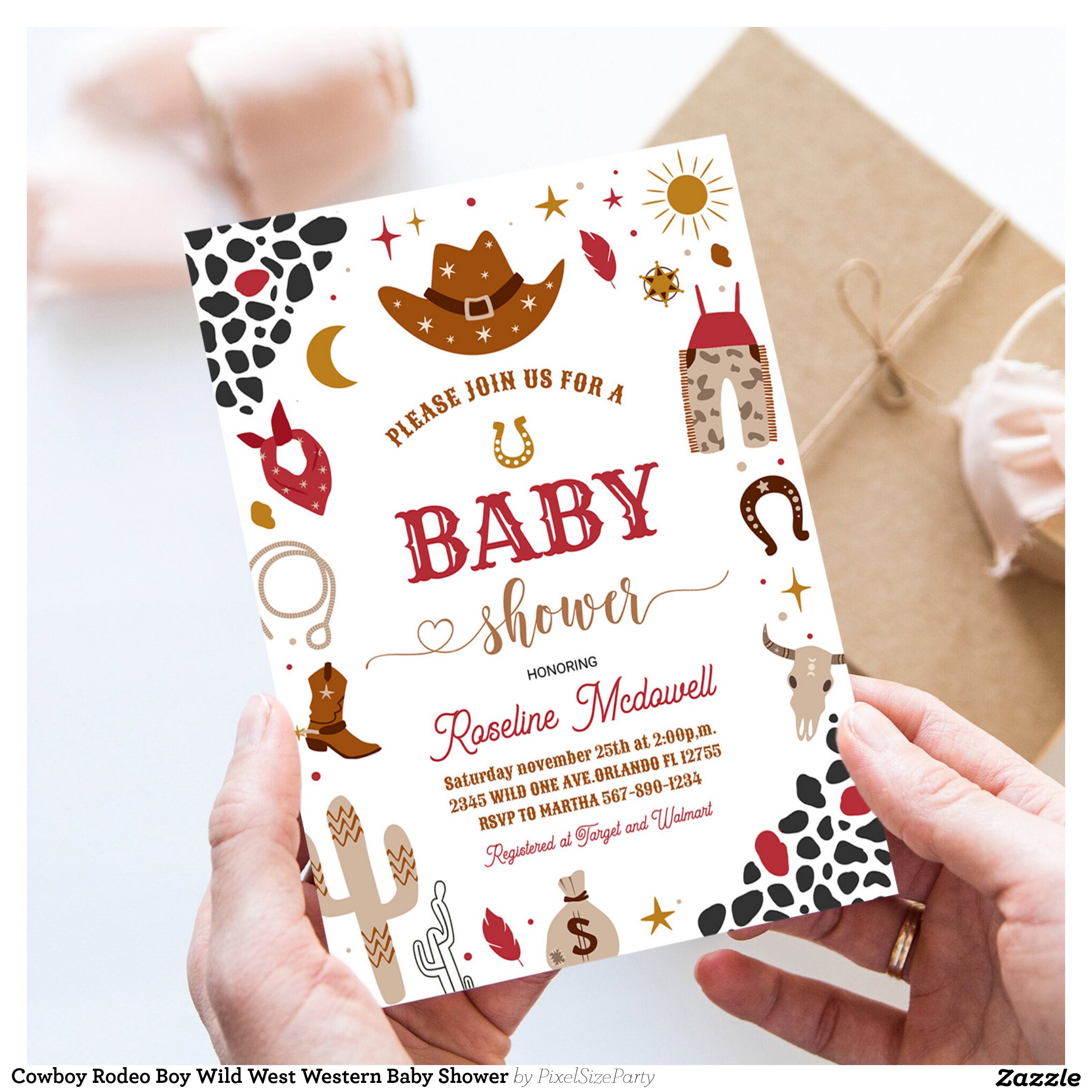 Cowboy Rodeo Boy Wild West Western Baby Shower Invitation