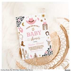 Cowboy Rodeo Boy Wild West Western Baby Shower Invitation