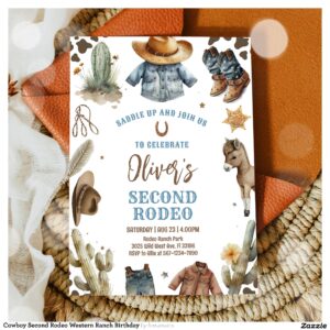 Cowboy Second Rodeo Western Ranch Birthday Invitation