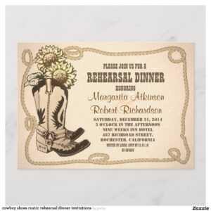 cowboy shoes rustic rehearsal dinner invitations