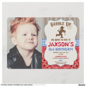Cowboy western birthday boy rustic photo invitation