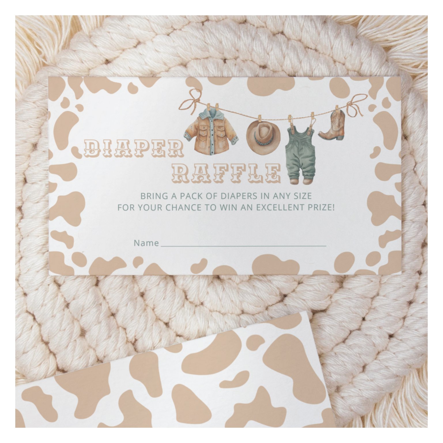 Cowboy Western Plaid Baby Shower Diaper Raffle Enclosure Card