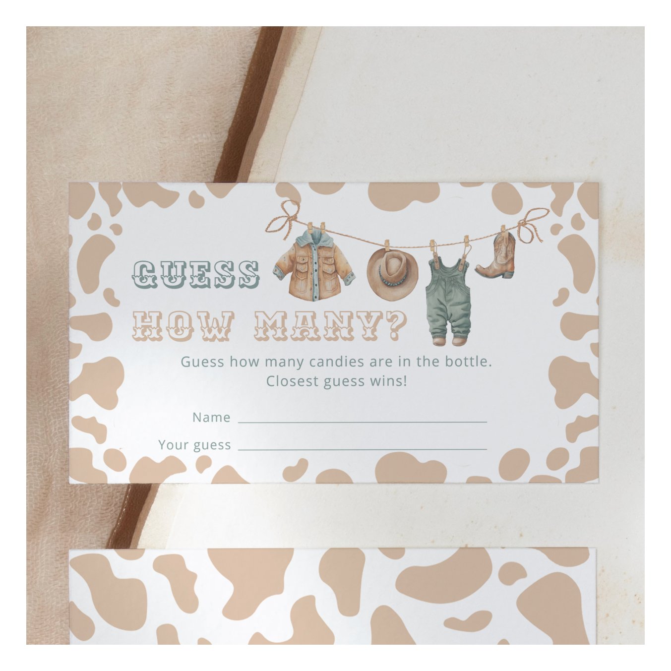 Cowboy Western Plaid Baby Shower Guess How Many Enclosure Card