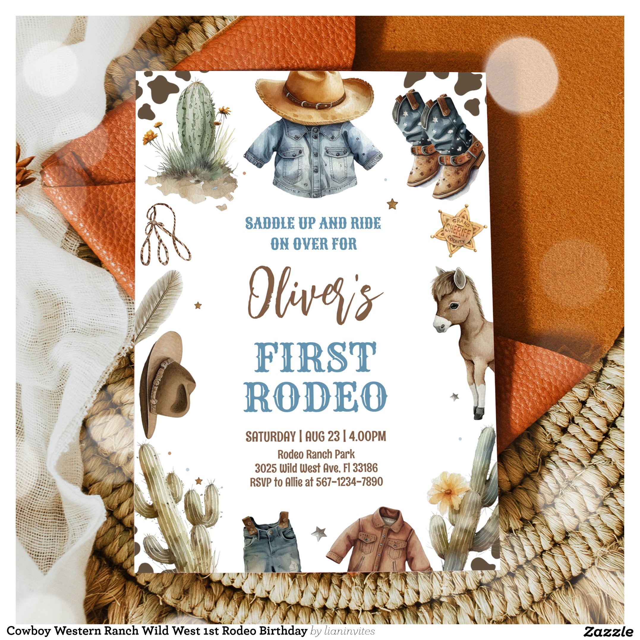 Cowboy Western Ranch Wild West 1st Rodeo Birthday Invitation