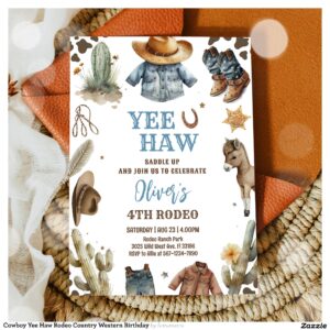 Cowboy Yee Haw Rodeo Country Western Birthday Invitation