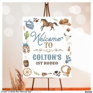 Cowgirl 1st Rodeo Blue Welcome Sign