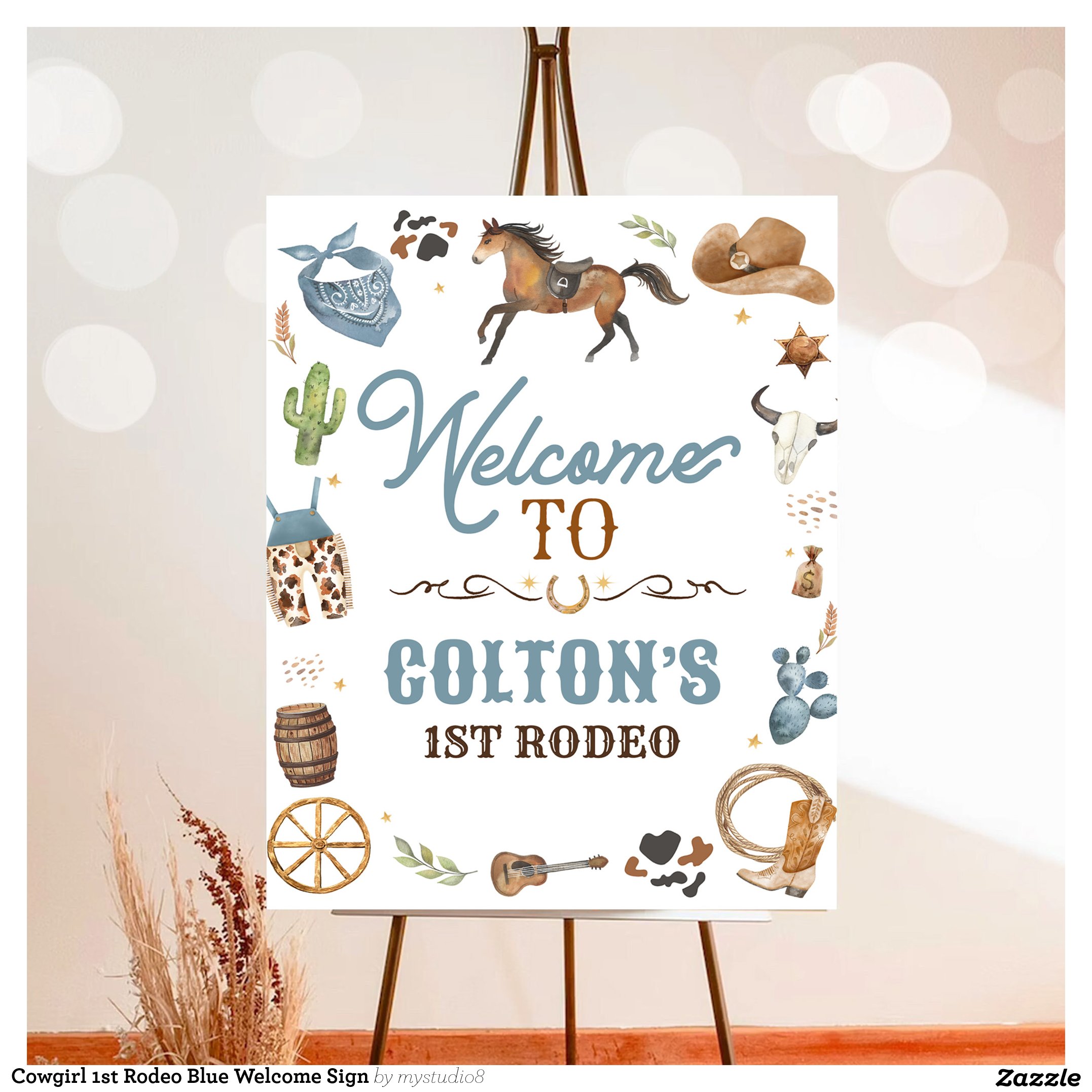 Cowgirl 1st Rodeo Blue Welcome Sign